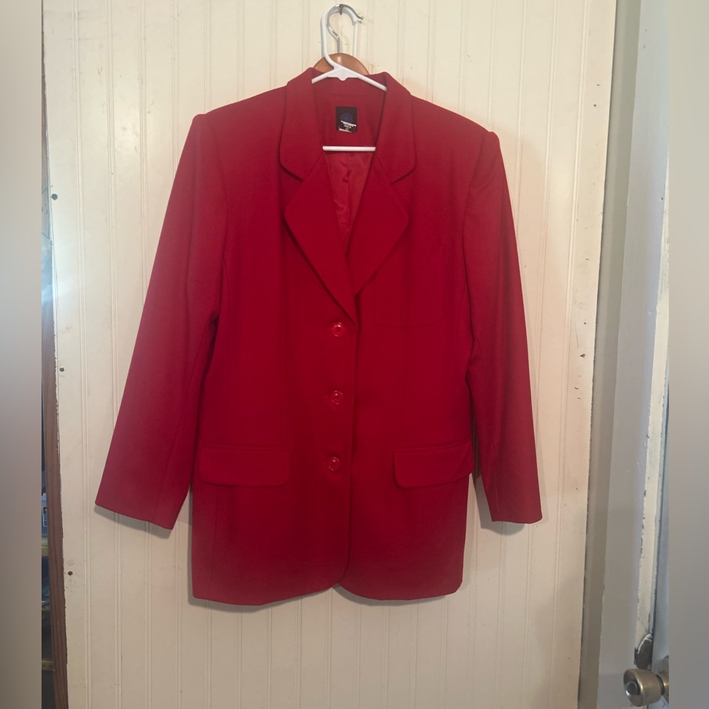 Vintage Panther Ladies Red Wool Two Piece Suit With Shoulder Pads